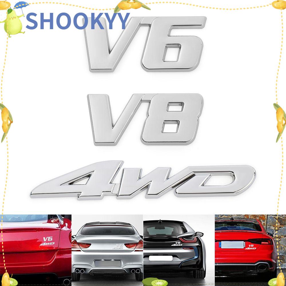 Chookyy 3D Auto Decal Silver 4WD V6 V8 Emblem Badge Tutup Bagasi