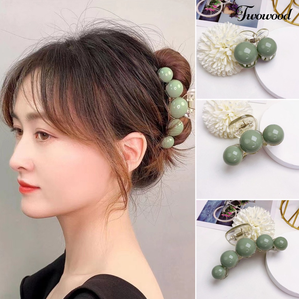 Twowood Hair Grip Indah Elegan Semua Pertandingan Trendi Minimalis Hadiah Akrilik Manik-Manik Hijau Wanita Cakar Rambut Aksesoris Rambut