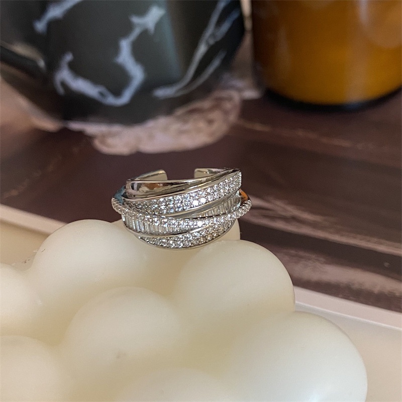 Aksesoris Cincin Zirkon Perak Multi-layer Kepribadian Retro Cahaya Indah Mewah Pasang