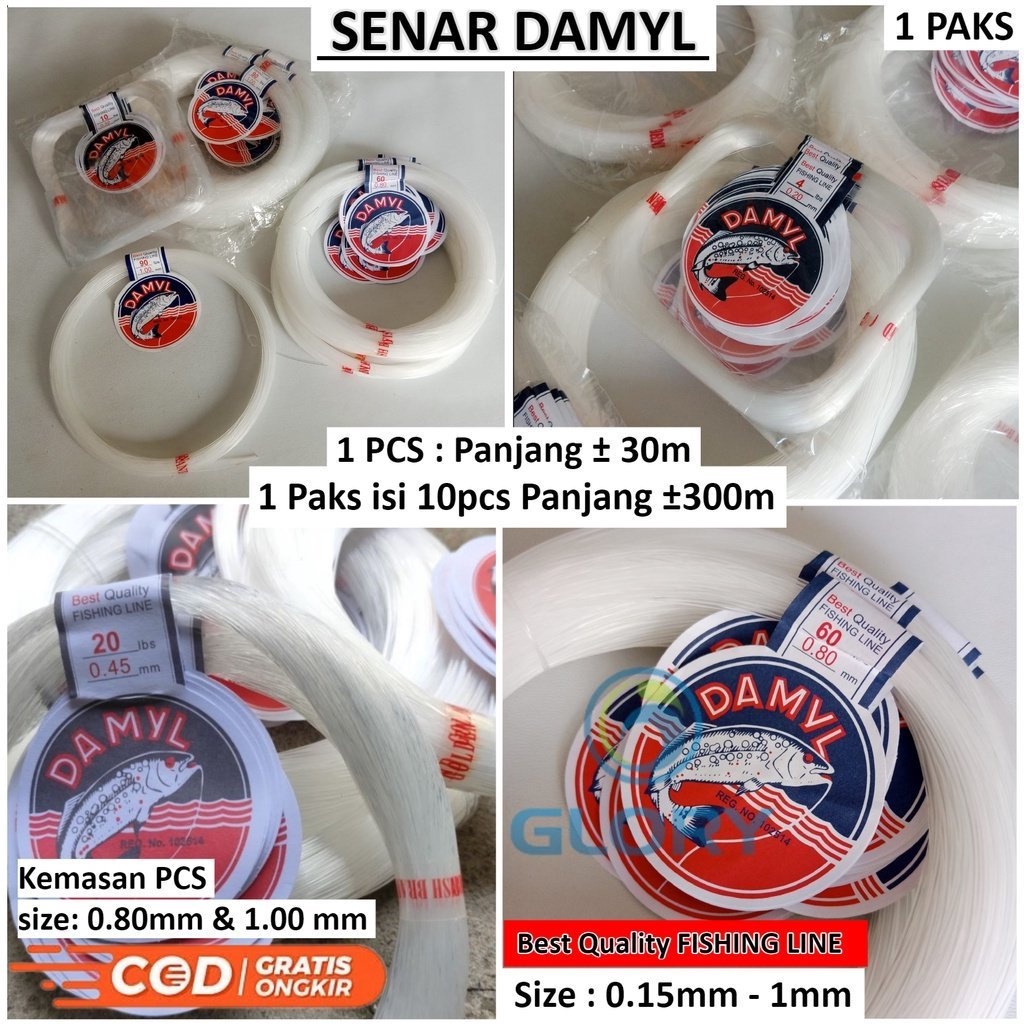 Senar Damyl 2lb - 90lb Warna Clear Putih Bening Panjang 1 Paks 300 Meter (1pak Isi 10pcs) Panjang Pe