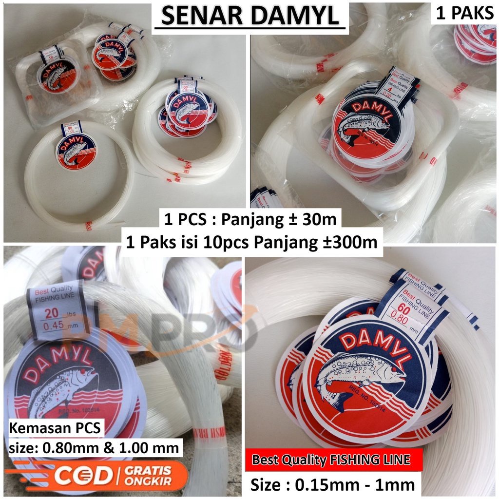 Senar / Benang Pancing Murah Berkualitas Damyl 2lb - 90lb Warna Clear Putih Bening Panjang 300 Meter