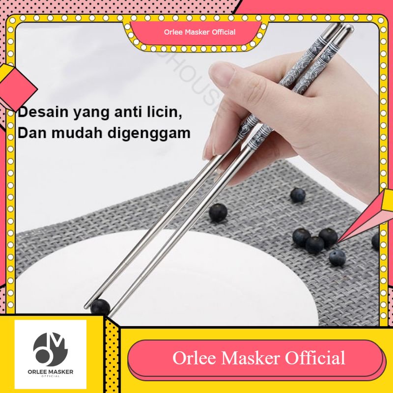 Sumpit stainless (isi 10pcs/5set) merk RED HOUSE , sumpit kekinian MOTIF Sumpit Chopstick chopsticks Cina Sujeo/ sumpit stainless / sumpit besi/ sumpit kekinian