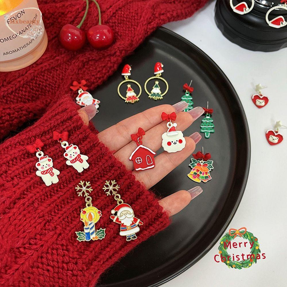 Mxbeauty Anting Natal Hadiah Natal Kepribadian Lucu Asimetris Elk Pohon Natal Snowman Bear Anting Gaya Korea