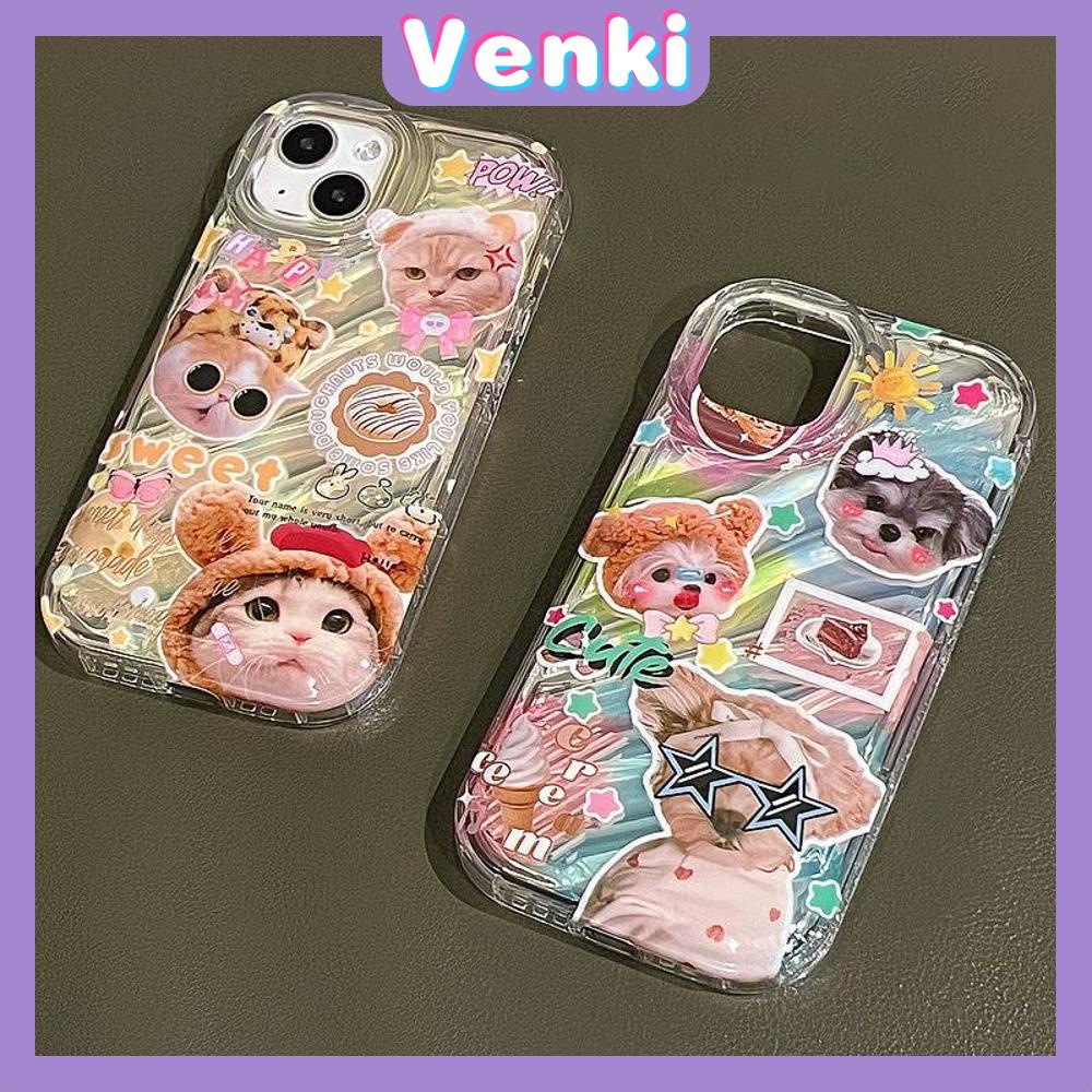 VENKI - Untuk iPhone 11 iPhone Case Laser Reflektif Bening Phone Case TPU Soft Shockproof Airbag Case Cute Kucing Anjing Kompatibel dengan iPhone 14 13 Pro Max 12 Pro Max XR 7PLus 8PLus