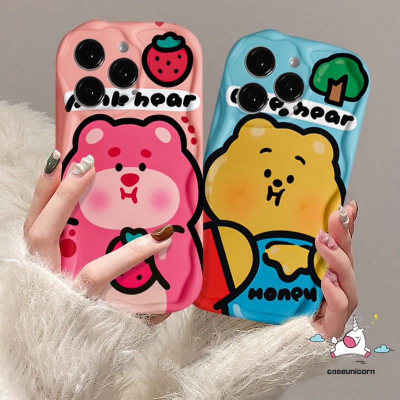 Casing Winnie The Pooh Lucu Untuk Redmi A2 10 9 A1 10C 9T 9C NFC 9A 10A Redmi Note12 8 9 11 10s 10 11s Pro Max POCO M3 3D Wavy Curved Edge Kartun Strawberry Bear Manyo Tpu Lembut Sarung