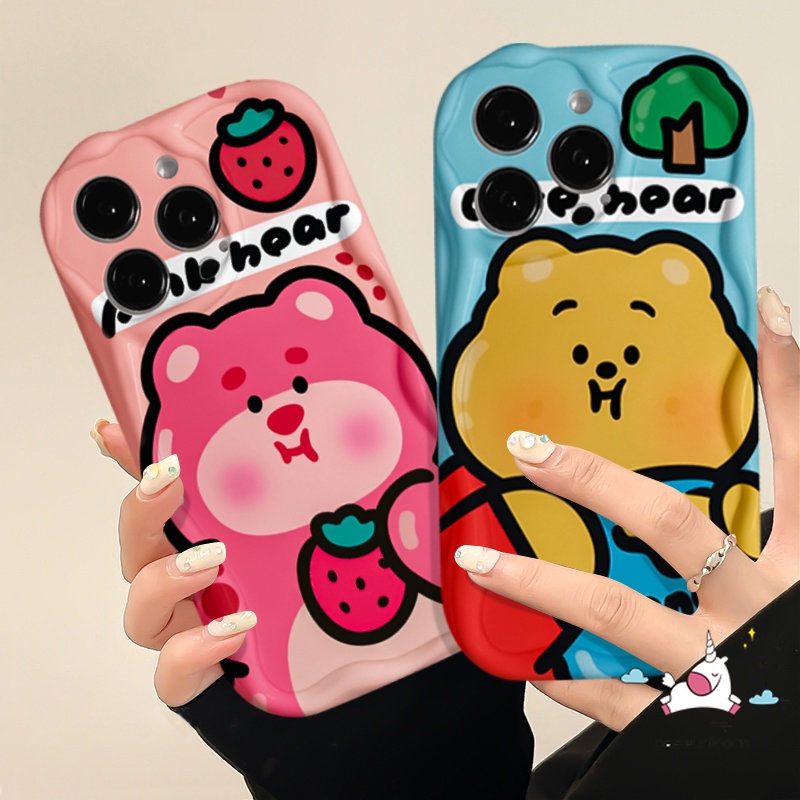 Casing Winnie The Pooh Lucu Untuk Redmi A2 10 9 A1 10C 9T 9C NFC 9A 10A Redmi Note12 8 9 11 10s 10 11s Pro Max POCO M3 3D Wavy Curved Edge Kartun Strawberry Bear Manyo Tpu Lembut Sarung