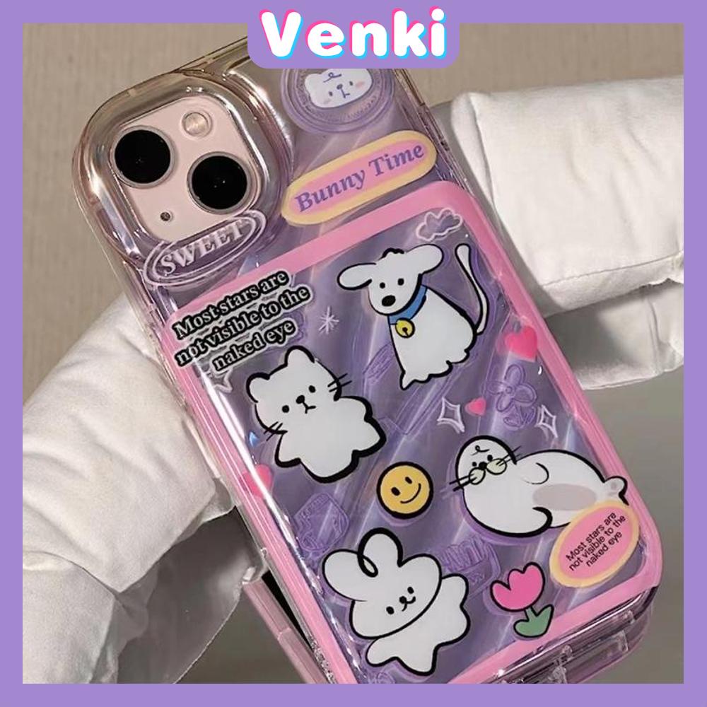 VENKI - Untuk iPhone 11 iPhone Case Laser Reflektif Bening Phone Case TPU Soft Shockproof Airbag Phone Case Hewan Kartun Lucu Kompatibel dengan iPhone 14 13 Pro Max 12 Pro Max XR XS