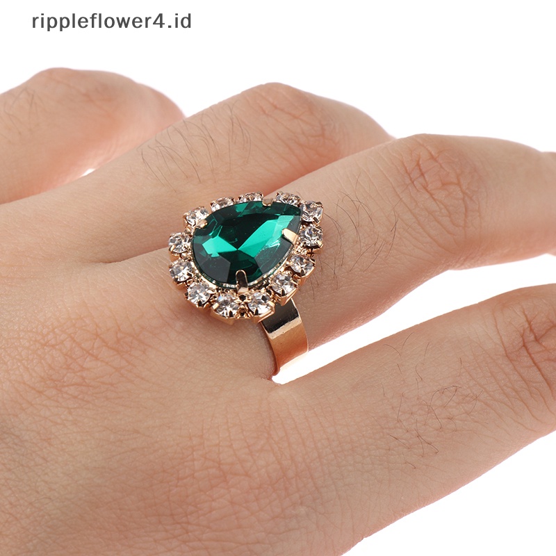 {rippleflower4.id} Fashion Eropa Amerika Perhiasan Liontin Anting Cincin Set Pengantin Dekorasi Hadiah Tetesan Air Berlian Kalung Anting Cincin Set~