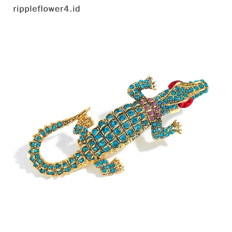 {rippleflower4.id} Bros Buaya Antik Berlian Imitasi Hewan Bros Pin Pakaian Logam Perhiasan Broche Aksesoris~