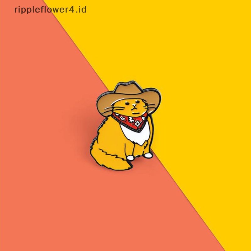 {rippleflower4.id} Koboi Kucing Enamel Pin Hewan Lucu Bros Baju Kerah Tas Lucu Lencana Bros~