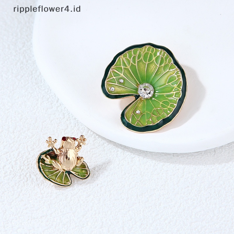 {rippleflower4.id} 2pcs Mode Daun Teratai Kodok Berlian Imitasi Bros Pin Untuk Pakaian Wanita Pesta Perhiasan Accessries~