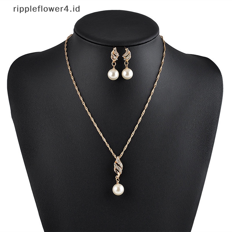 {rippleflower4.id} 3pcs/set Mutiara Imitasi Liontin Kalung Anting Set Wanita Berlian Imitasi Pernikahan Perjamuan Pesta Perhiasan Set Aksesoris Hadiah~