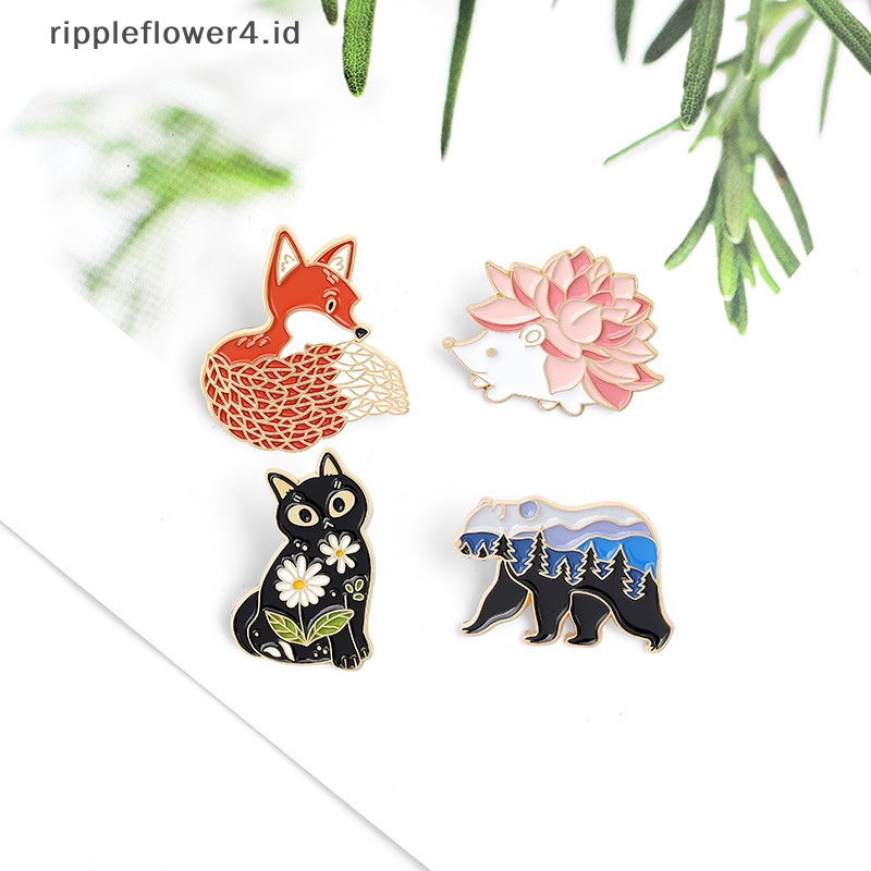 {rippleflower4.id} Forest Garden Enamel Pin Fox Kucing Beruang Landak Bros Tas Kerah Pin Lencana Hewan~