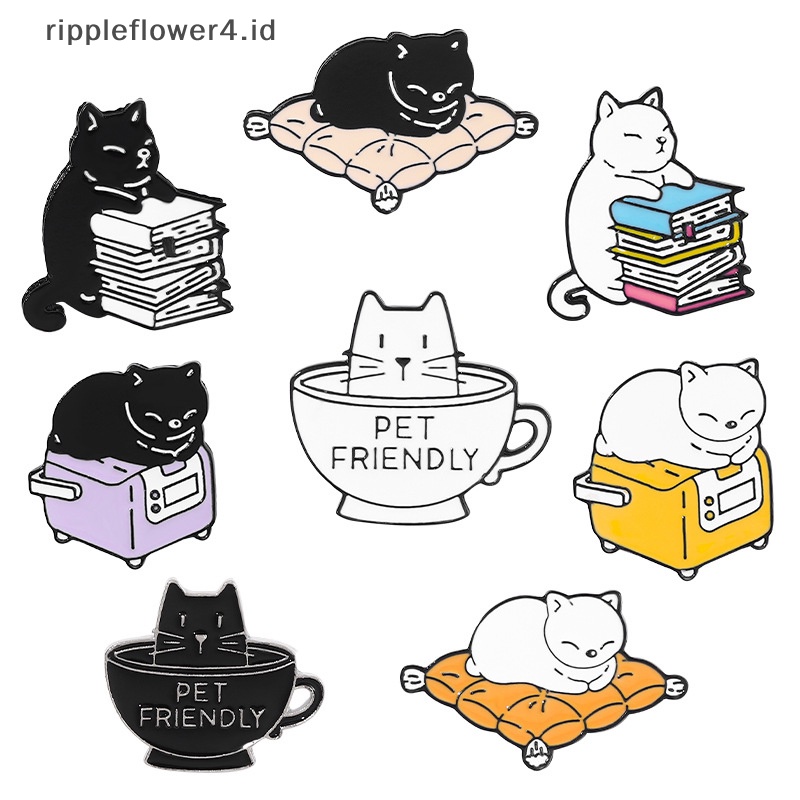 {rippleflower4.id} Kreatif Hitam Putih Pasangan Kucing Enamel Pin Cangkir Teh Kucing Bros Lucu Paduan Logam Bros Novelty Kartun Enamel Lucu Bros Pin Untuk Anak Wanita Kemeja Ransel