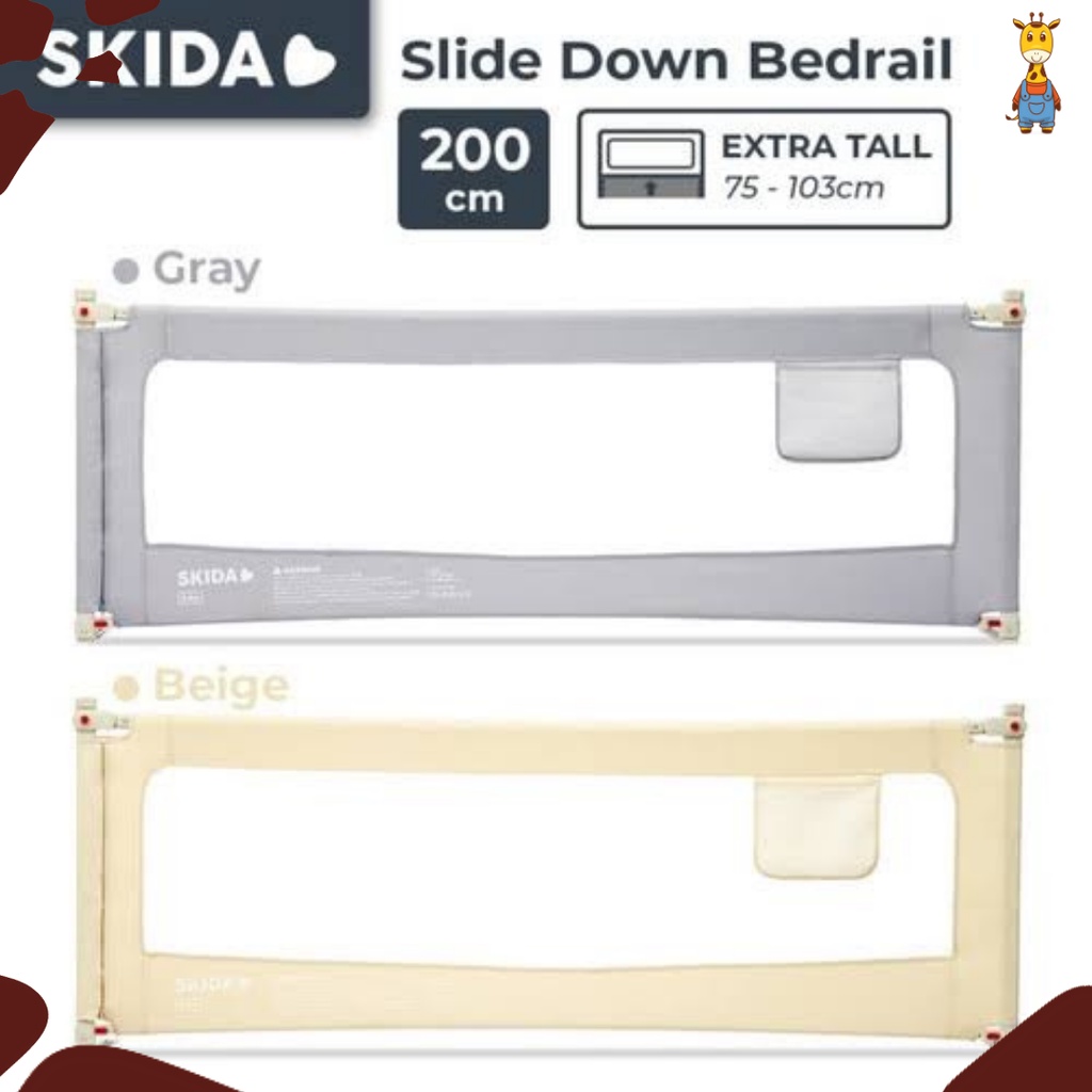 Skida Extra Tall Slide Down Bedrail Pagar Pengaman Ranjang Kasur Anak Bayi