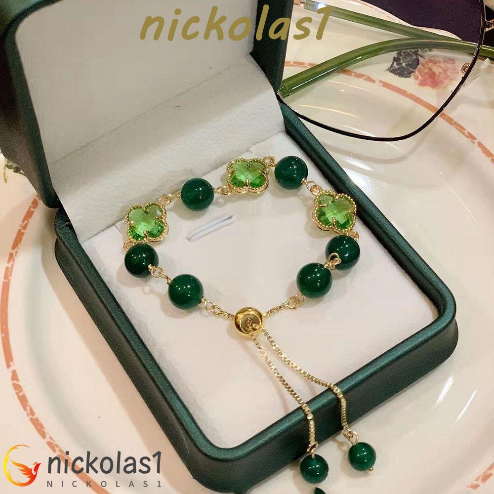 Nickolas1 Gelang Giok Imitasi Kreatif Vintage Hadiah Kekasih Manik Bulat Perempuan Tangan Rantai