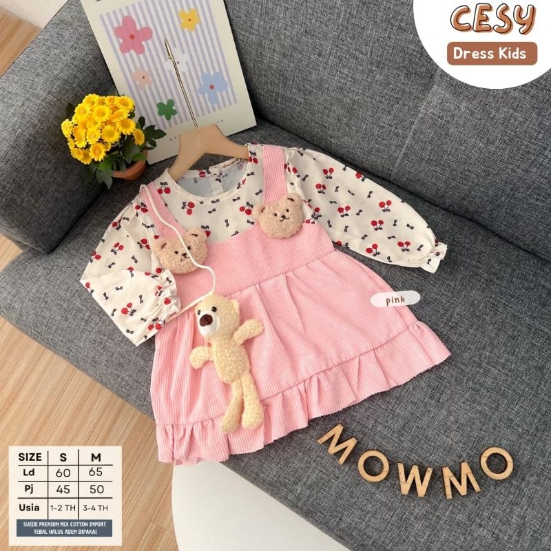 CESY DRESS KIDS ORI MOWMO | (S,1-2TH/M,3-4TH) Dress Anak