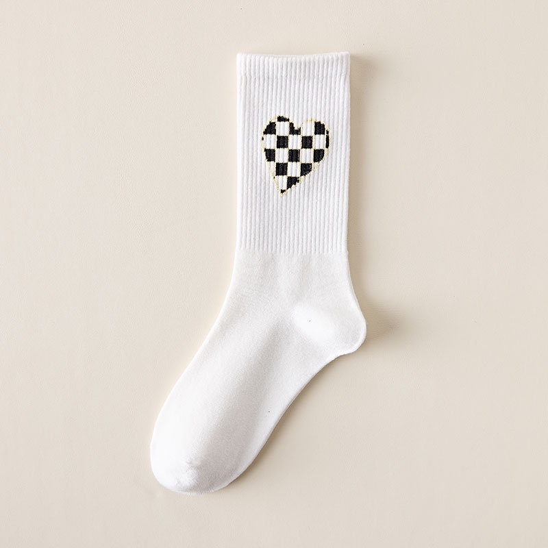 T&amp;Y Kaos Kaki Wanita Corak Kotak Love Kode 6760 Setinggi Betis Socks unisex Panjang motif Catur Estetik Sarung Kaki Mid Socks Ala Korea love kotak  Kaki Import Murah