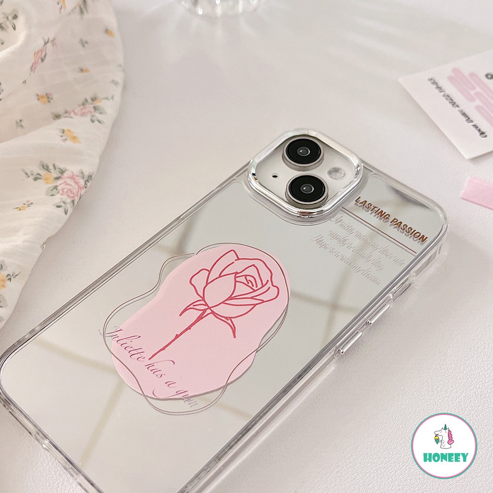 Sweet Pink Rose Makeup Mirror Phone Case Kompatibel Untuk iPhone 14 Pro 13 12 Pro Max11 Kreatif Shockproof Back Cover