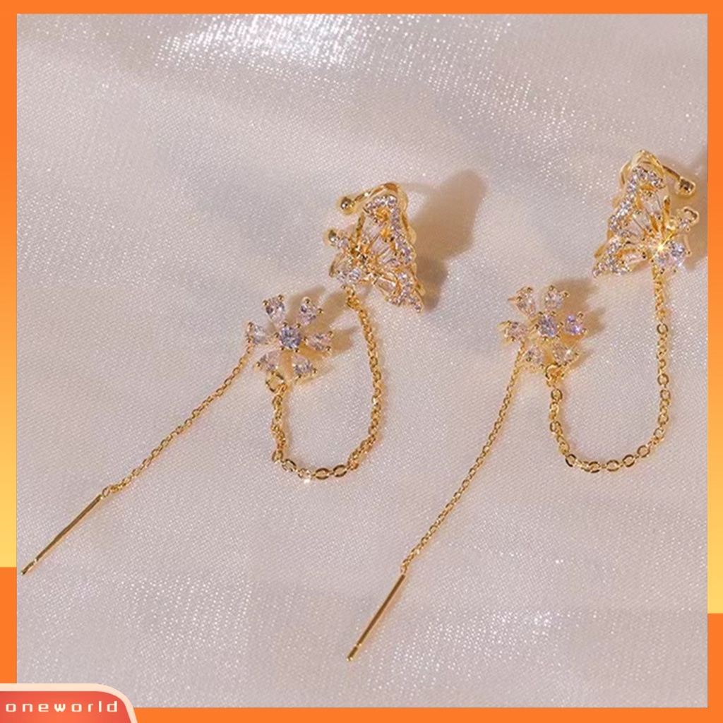 [WOD] 1pasang Anting Klip Berlian Imitasi Mengkilap Indah Berkilau High-end Besar Lengket Menghias Telinga Melubangi Hidup Kupu-Kupu Bentuk Anting-Anting Muff Hadiah