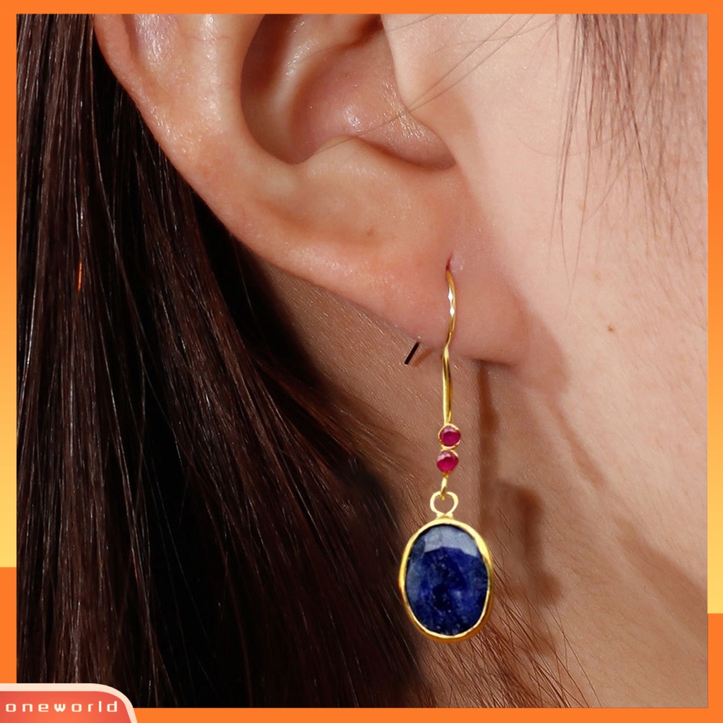 [WOD] 1pasang Anting Menjuntai Vintage Bohemian Etnik Geometri Electroplating Dekorasi Hadiah Wanita Oval Permata Imitasi Drop Earrings Perhiasan Untuk Pesta