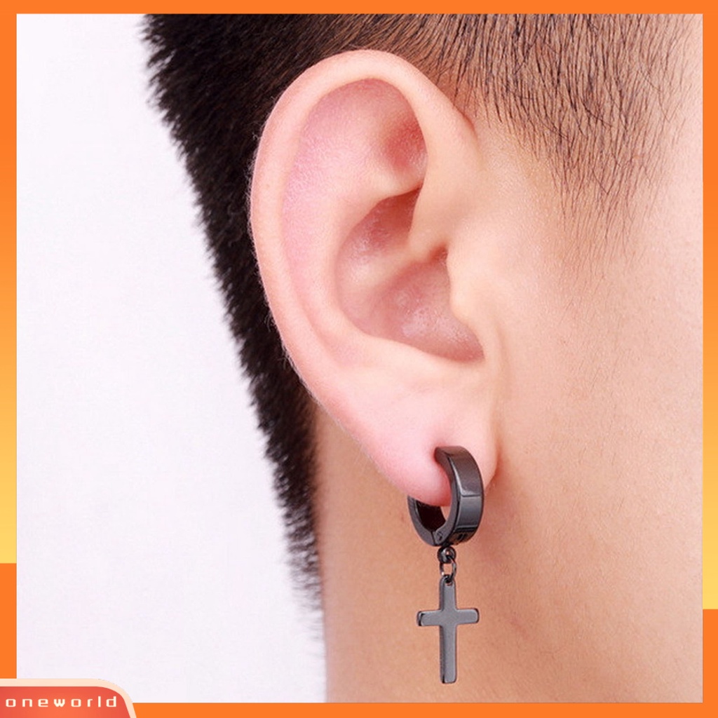 [WOD] 1pc Unisex Menjuntai Anting Cross Hip Hop Perhiasan Simple Bright Luster Hoop Earring Untuk Pesta