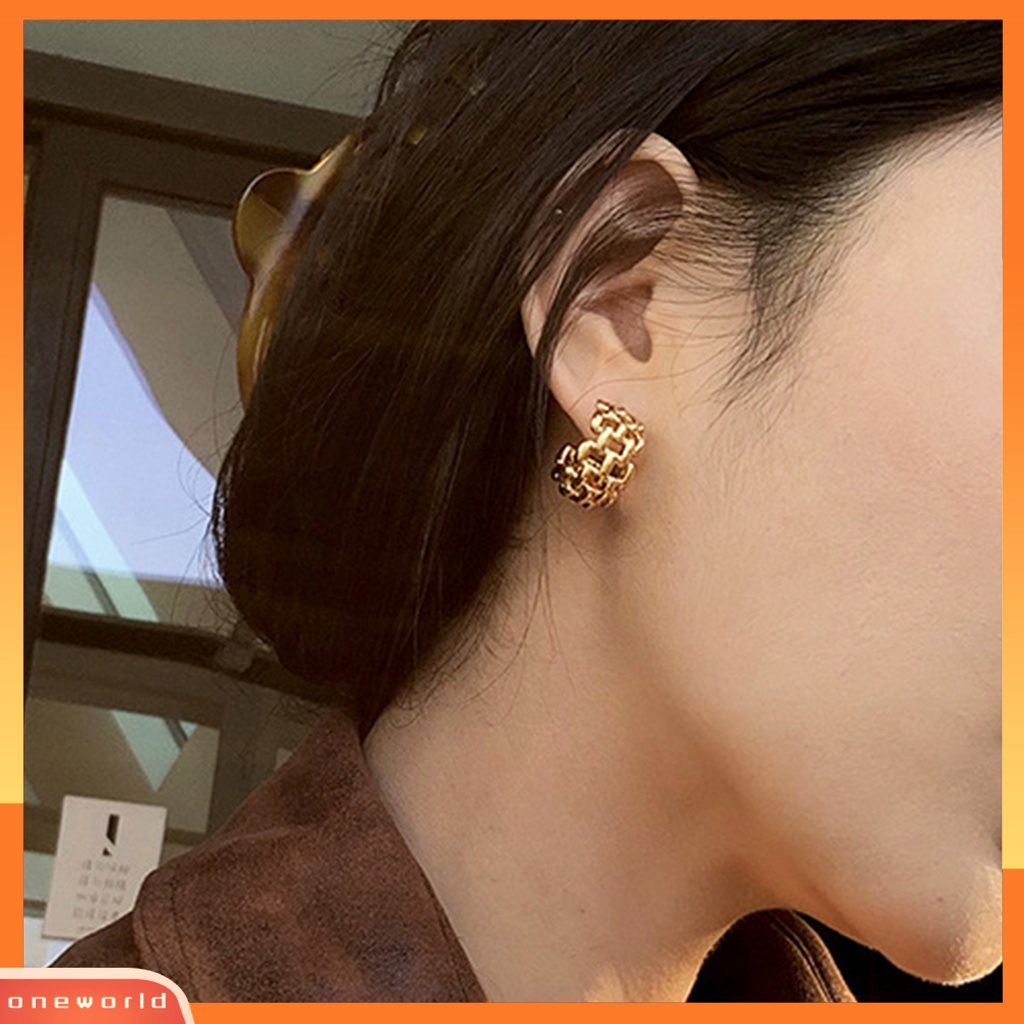 [WOD] 1pasang Ear Studs High Polished Opening Hypoallergenic Nyaman Dipakai Hadiah Warna Emas Fashion Perhiasan Wanita Rantai Desain Half Hoop Huggie Earrings Untuk Pacaran