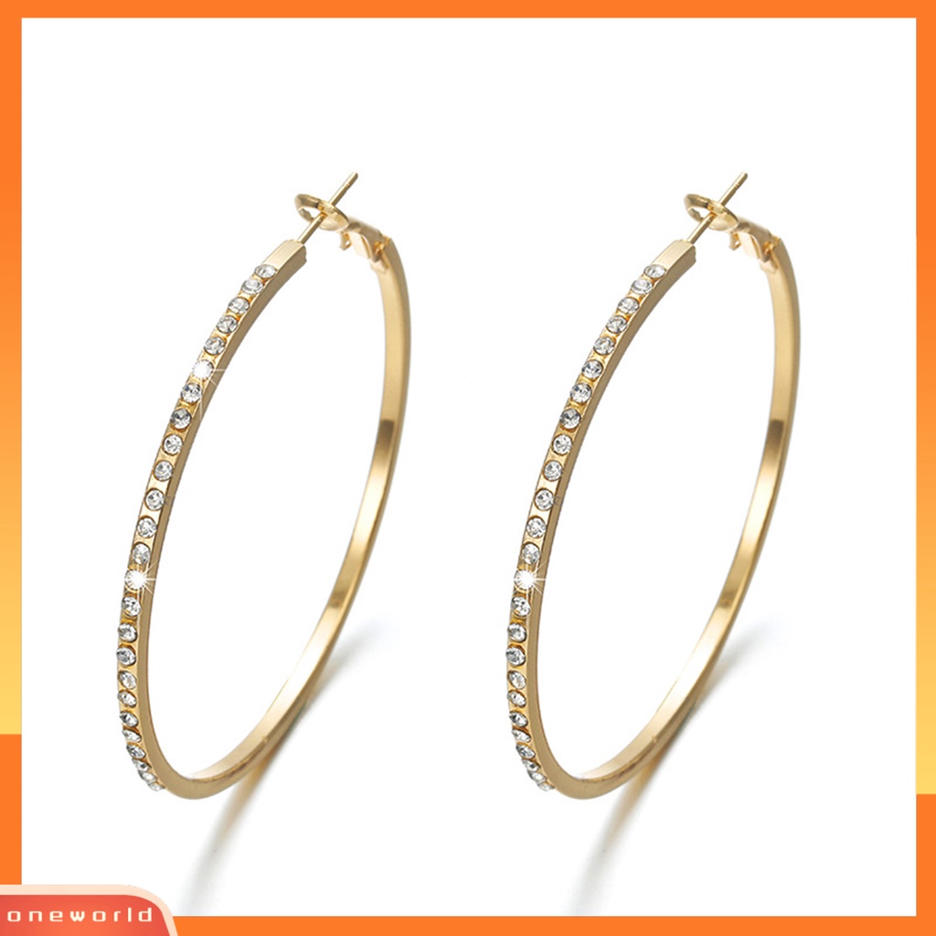 [WOD] 1pasang Anting Lady Hoop Berlian Imitasi Bulat Ringan Berkilau Wanita Earrings Untuk Belanja