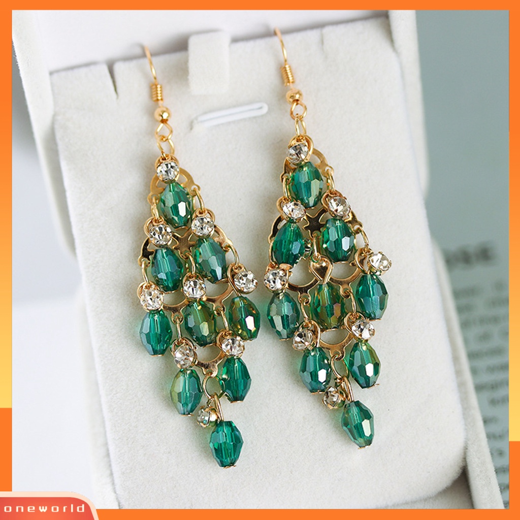 [WOD] 1pasang Anting Wanita Multi-layer Kristal Imitasi Bentuk Belah Ketupat Anting Menjuntai Eye-catching Untuk Prom