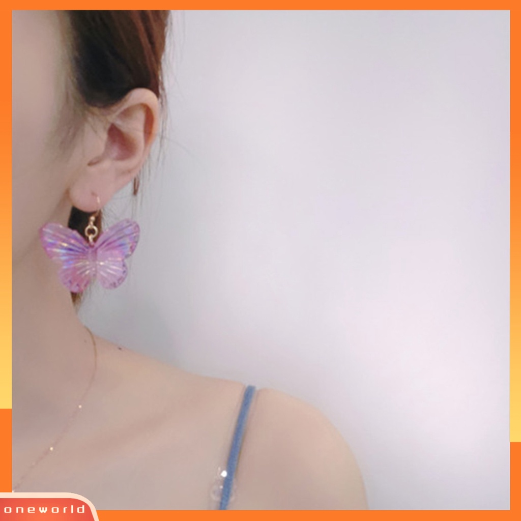 [WOD] 1pasang Tindik Warna Gradien Gadis Anting Akrilik Transparan Kupu-Kupu Drop Hook Earrings Perhiasan Aksesoris