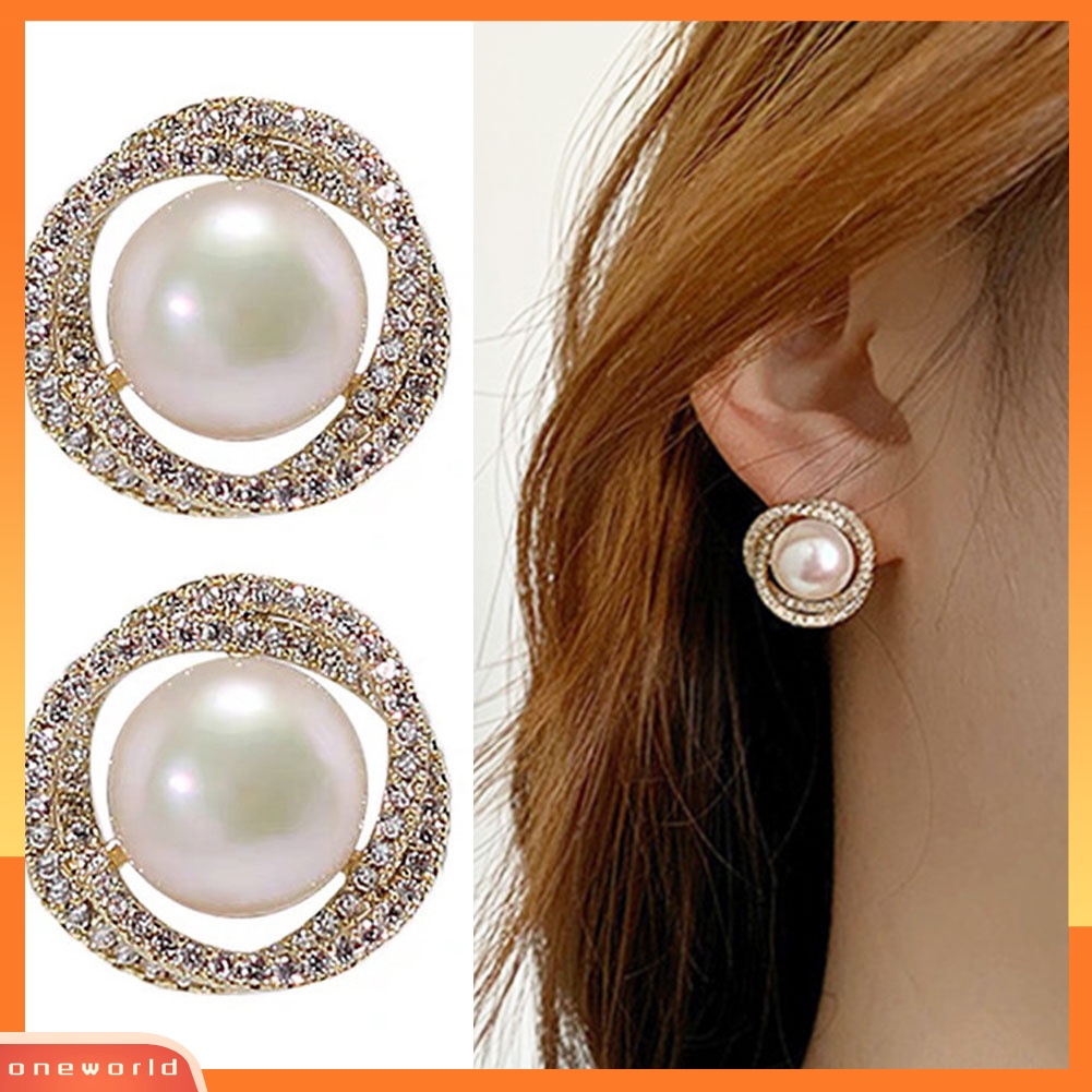 [WOD] Anting Tusuk Telinga Lapis Silver Mutiara Imitasi Bulat Untuk Wanita Hadiah Perhiasan Perjamuan