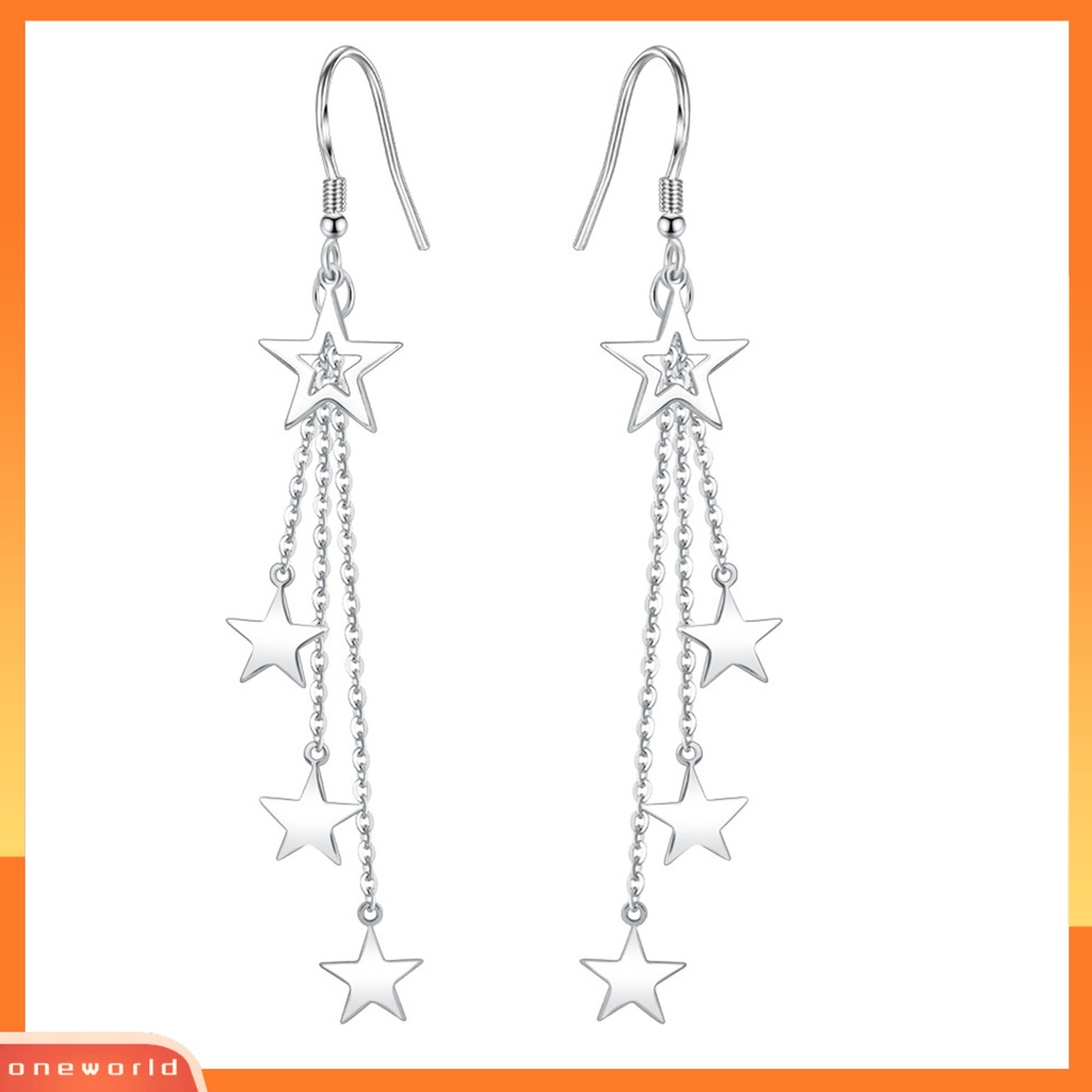 [WOD] Wanita Bintang Berkilau Mid-length Rumbai Kait Anting Perhiasan Aksesoris Hadiah