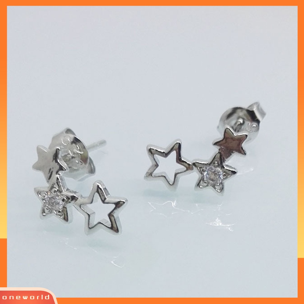 [WOD] Wanita Fashion Cubic Zirconia Hias Berongga Bintang Stud Anting Pesta Perhiasan Hadiah