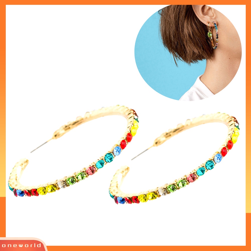 [WOD] Fashion Wanita Berlian Imitasi Bertatahkan Lingkaran Besar Ear Stud Hoop Earrings Charm Jewelry