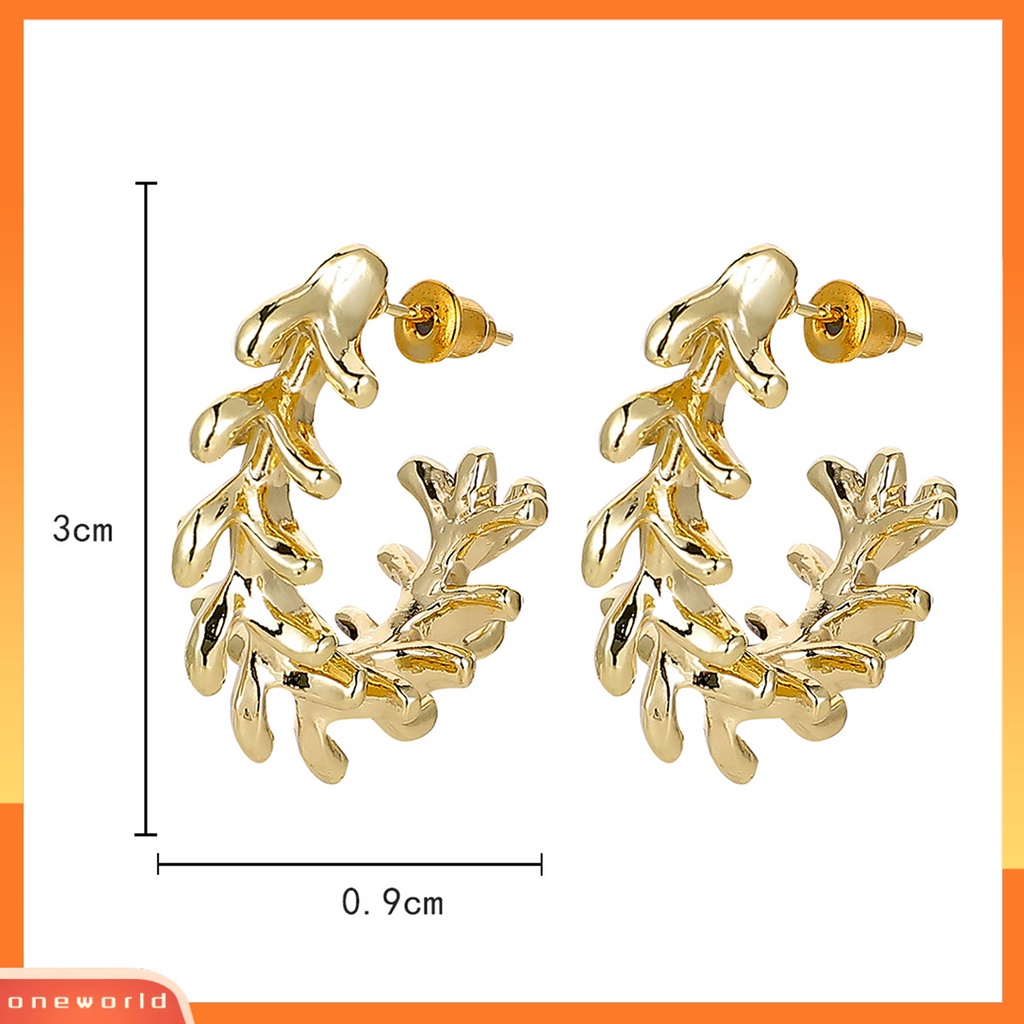 [WOD] 1pasang Anting Wanita Bagus Gloss Fashion Perhiasan Perak/Emas Berbentuk C Geometris Stud Earrings Women Jewelry