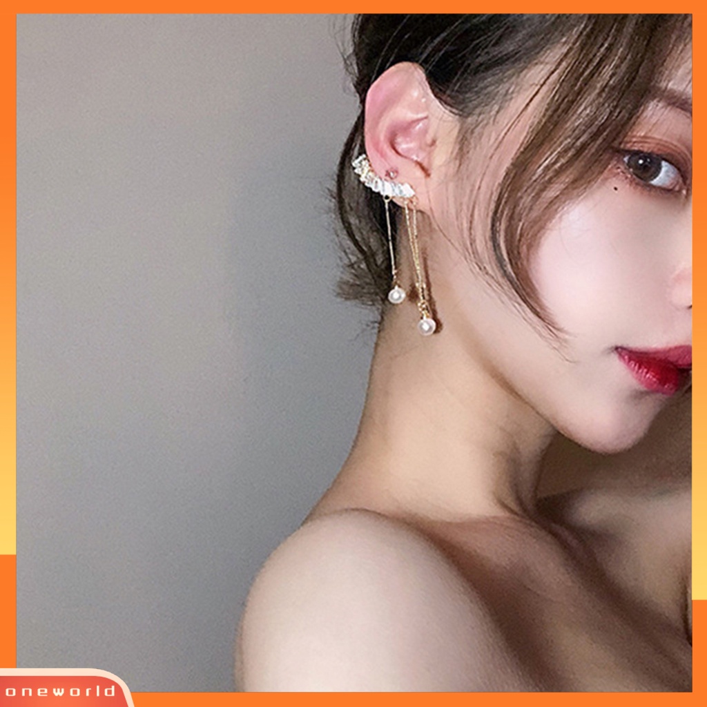 [WOD] 1pasang Anting Drop Earrings Rumbai Mutiara Bintang Asimetris Berkilau Anti Alergi Hias Untuk Perjamuan