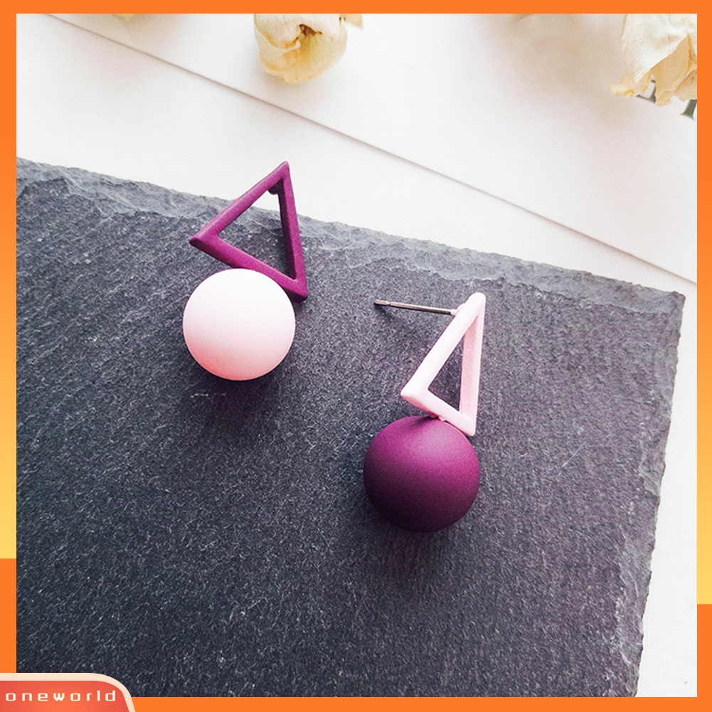 [WOD] Fashion Permen Warna Wanita Segitiga Bulat Bola Liontin Geometris Stud Earrings