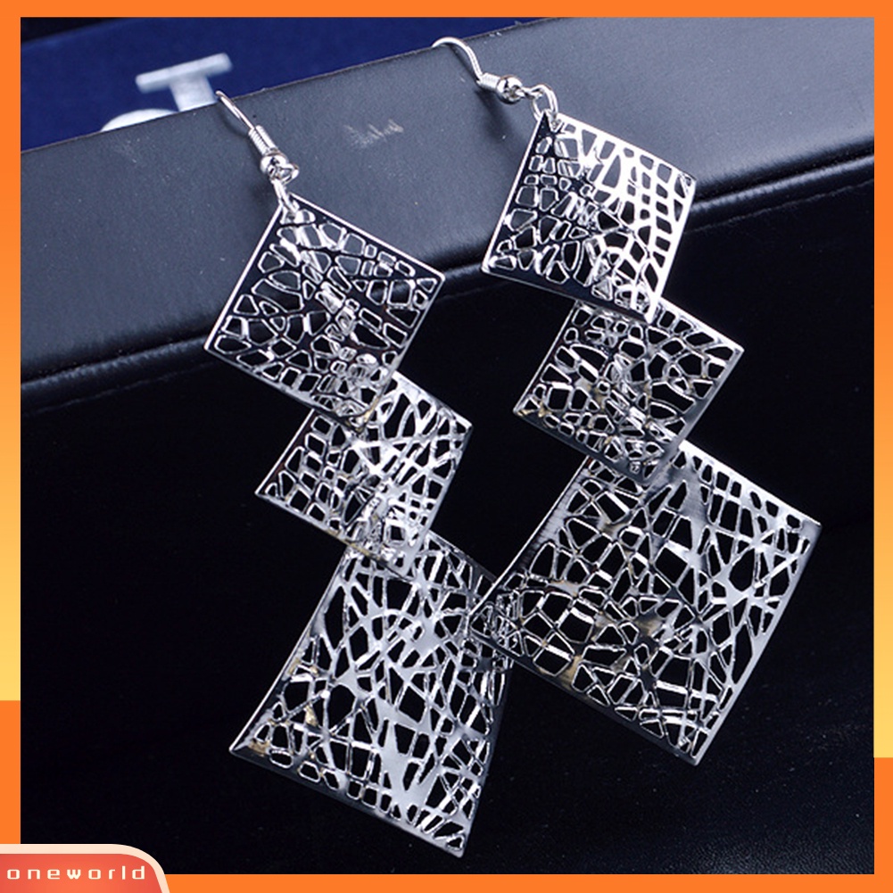 [WOD] Panjang Menjuntai Drop Anting Kait Persegi Berongga Wanita Pesta Prom Fashion Perhiasan