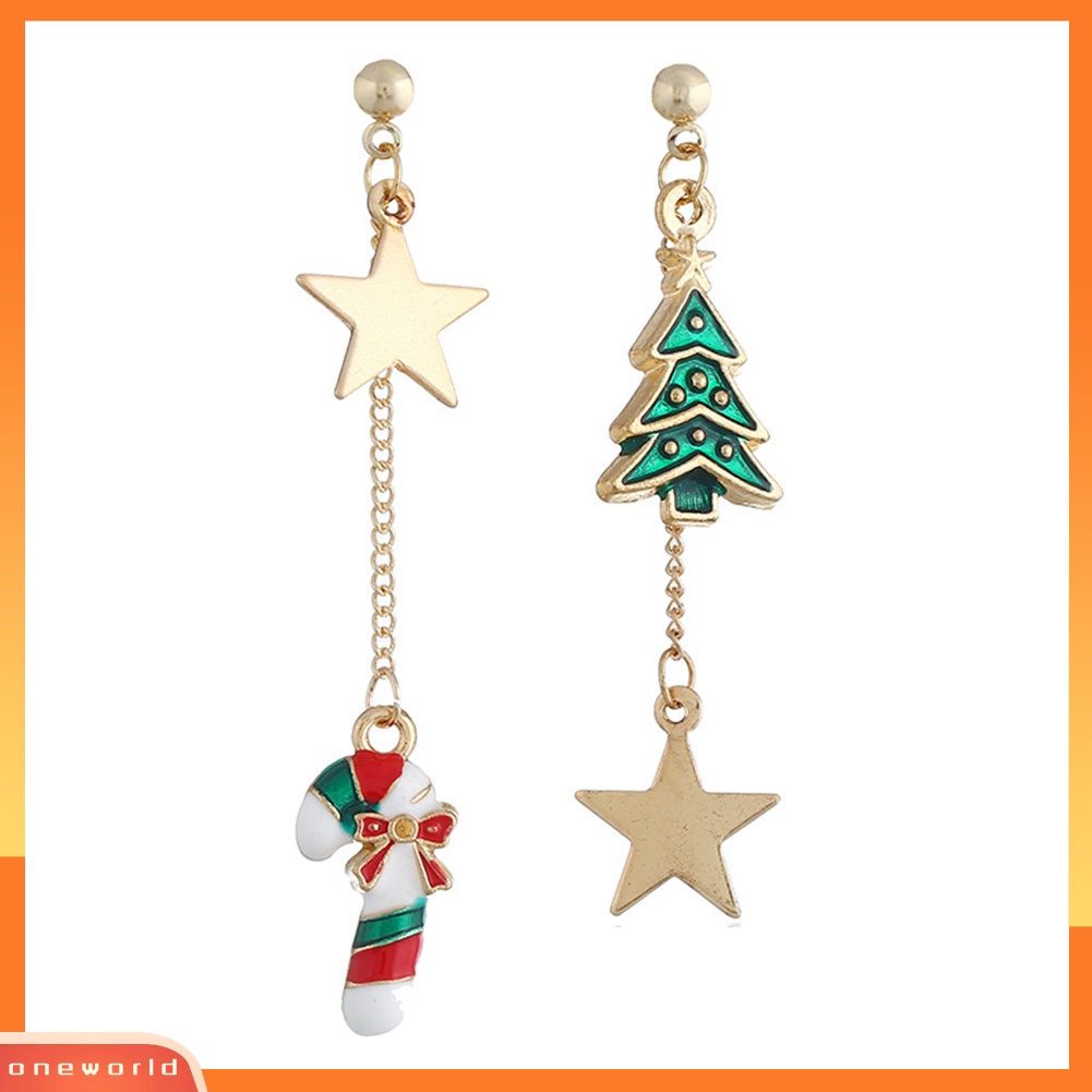 [WOD] Wanita Pohon Natal Tebu Bintang Menjuntai Asimetris Stud Earrings Perhiasan Hadiah Xmas