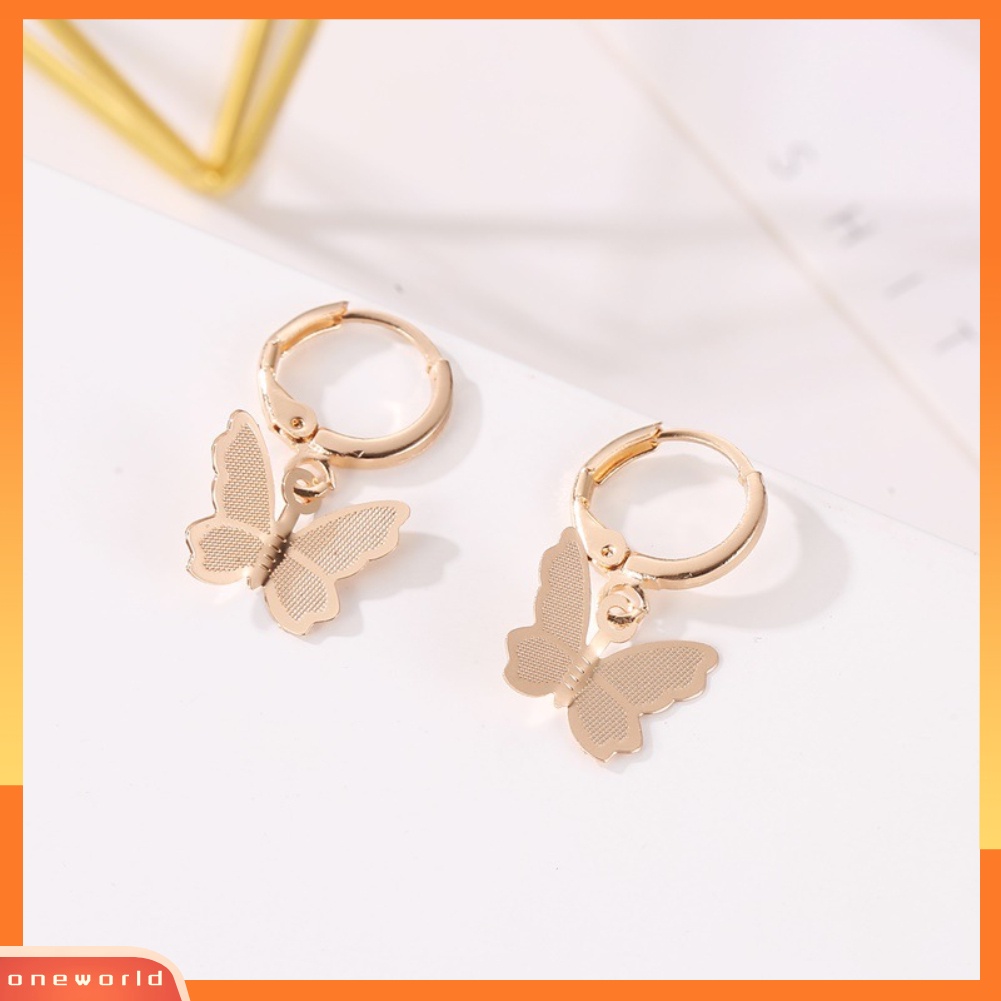 [WOD] Sweet Matte Butterfly Drop Wanita Huggie Anting Tindik Perhiasan Hadiah Ulang Tahun