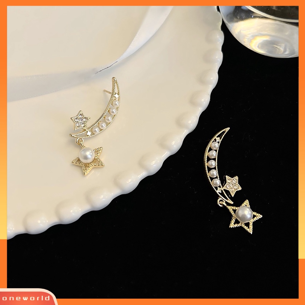 [WOD] 1pasang Anting Menjuntai Aesthetic Charm Hiasan Telinga Perhiasan Anting Bulan Bintang Minimalis Untuk Pesta