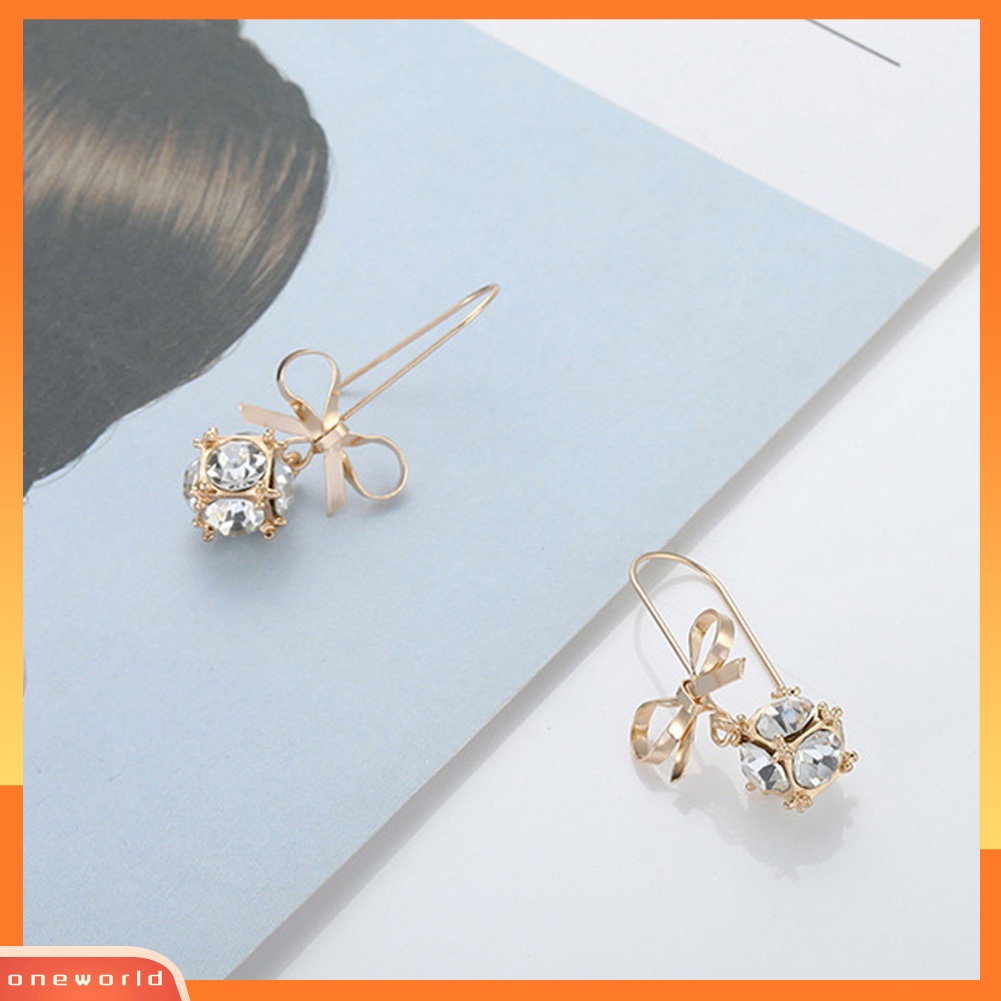 [WOD] Fashion Wanita Busur Berlian Imitasi Mengkilap Bola Menjuntai Kait Anting Pesta Perhiasan Hadiah