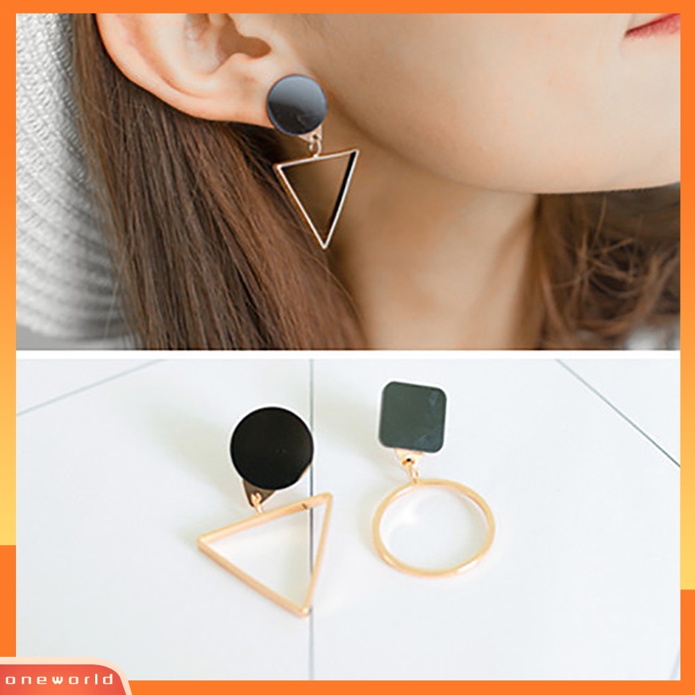 [WOD] Kreatif Wanita Asimetris Anting Geometris Segitiga Lingkaran Club Pesta Eardrop