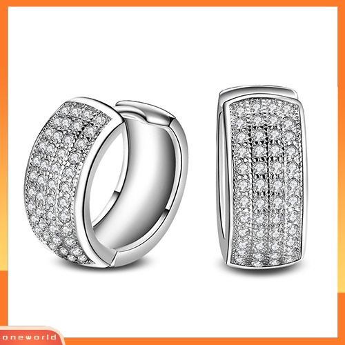 [WOD] Shiny Women Rows Inlaid Zircon Hoop Huggie Earrings Hadiah Perhiasan Pesta Pernikahan