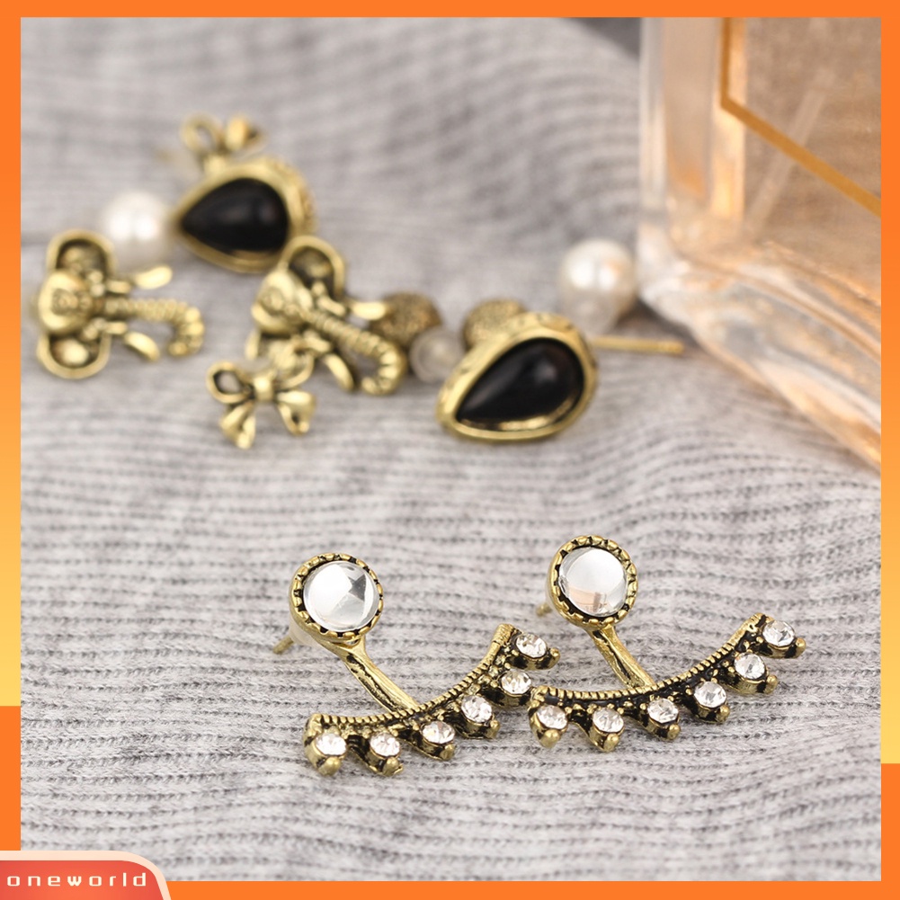 [WOD] 6pasang/set Ikatan Simpul Kepala Gajah Teardrop Berlian Imitasi Stud Earrings Lady Jewelry