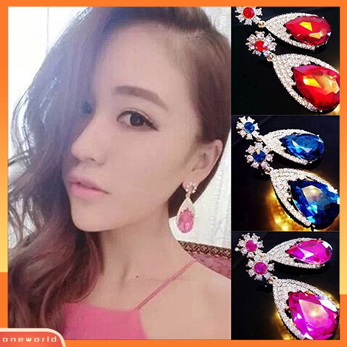 [WOD] Wanita Anting Tetesan Air Gaya Korea Rehinstone Eardrop Perhiasan Menawan