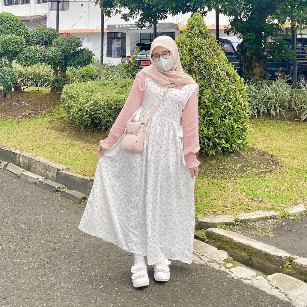 Himari Dress Midi Tunik Vintage Korean Style - Haraskirt Madebyhara (Mallow)