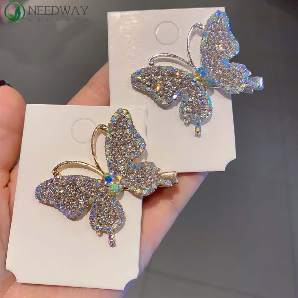 Needway Jepit Rambut Kupu-Kupu Lucu Manis Wanita Mutiara Berlian Imitasi Hair Clip