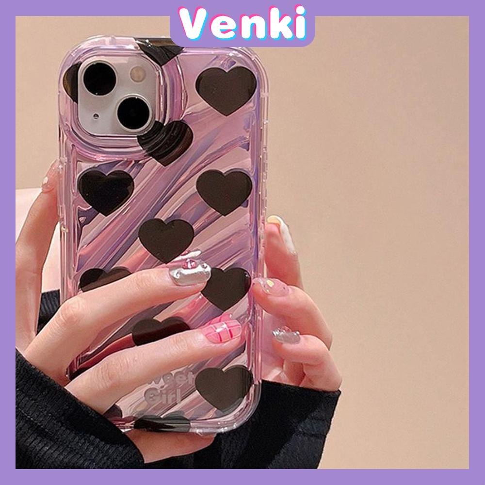 VENKI - iPhone Case untuk iPhone 11 Laser Reflektif Bening Ponsel Case TPU Lembut Shockproof Airbag Case Sederhana Hitam Hati Kompatibel dengan iPhone 14 13 Pro Max 12 Pro Max XR XR 7 8Plus