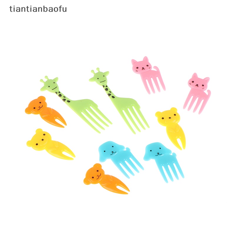 [tiantianbaofu] 10 Pcs Mini Hewan Kartun Makanan Picks Anak Snack Kue Dessert Buah Garpu Butik